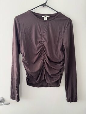 H&M Long Sleeve Ruched Front Top - Deep Brown